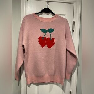 NWT Pink Rose Size XS Crew Neck Plush Long Sleeve Knit Sweater Red Cherries